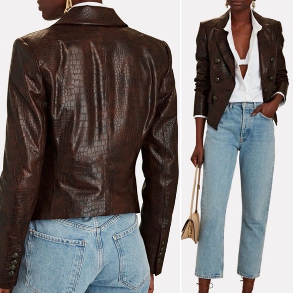 Veronica Beard Cooke Dickey Blazer in Brown Faux Crocodile Vegan Leather Size 2 - Picture 6 of 16